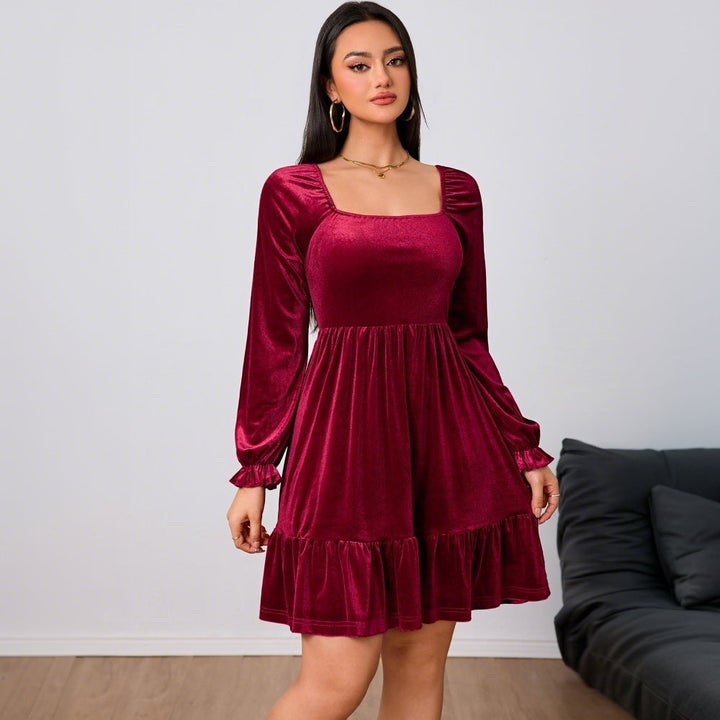 Damen Abendkleid Minilänge Samt für festliche Anlässe (3)