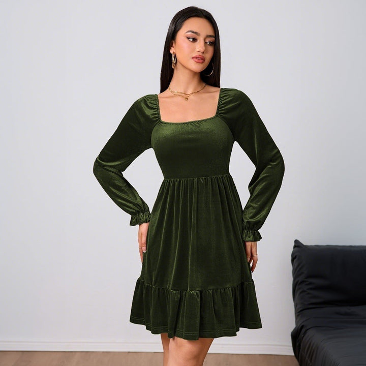 Damen Abendkleid Minilänge Samt für festliche Anlässe in Olivgrün