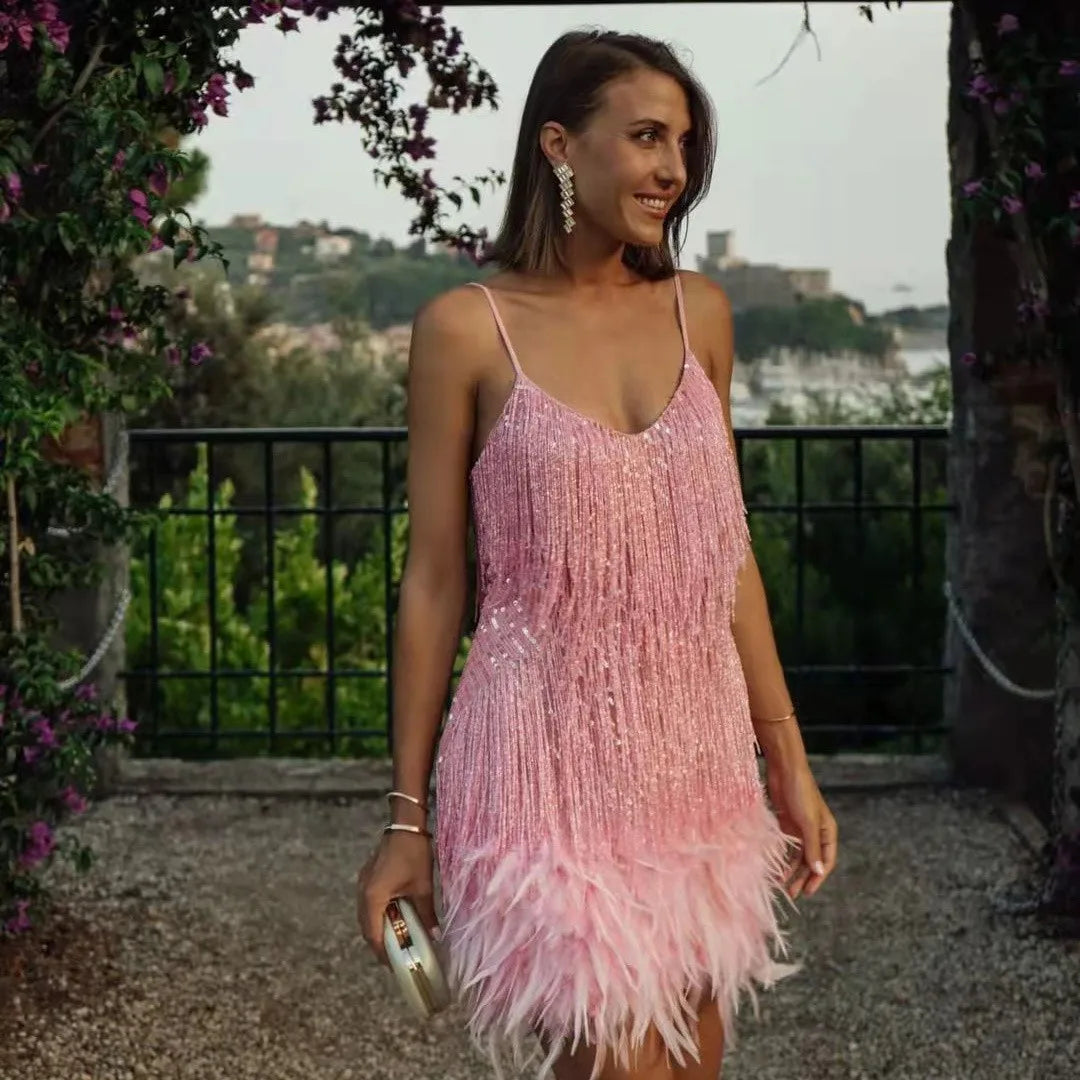 Damen Abendkleid mit Glitzer für festliche Anlässe in Hellrosa