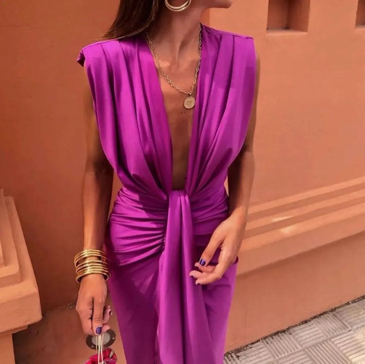 Damen Abendkleid mit V-Ausschnitt und Schlitz (6)