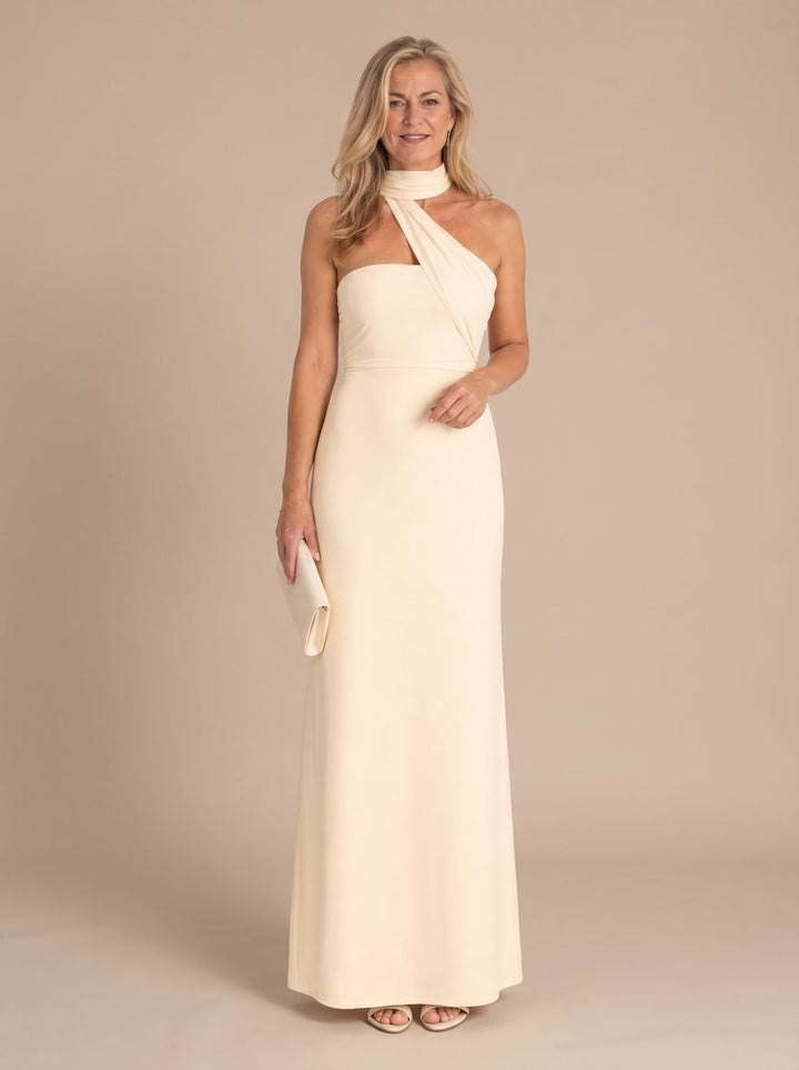 Damen Abendkleid Neckholder Maxi für Hochzeiten in Beige