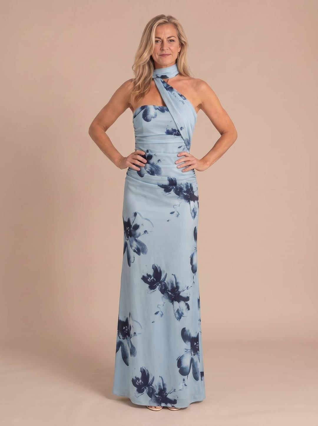 Damen Abendkleid Neckholder Maxi für Hochzeiten in Blau