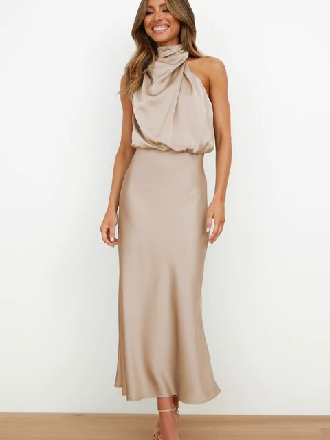Damen Abendkleid zeitlos elegant für festliche Galas in Khaki