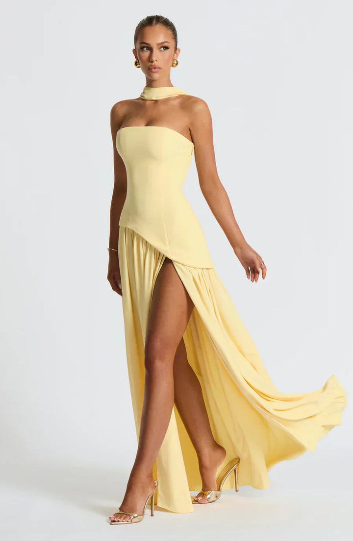 Damen Asymmetrisches Maxi Kleid für en Amarillo