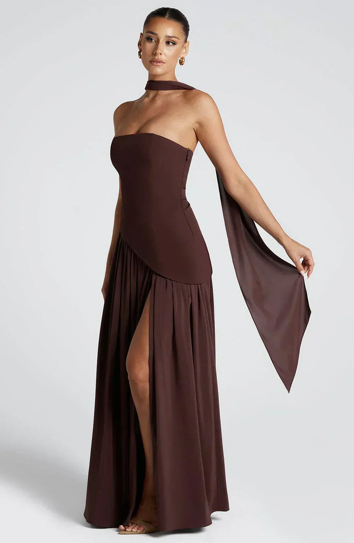 Damen Asymmetrisches Maxi Kleid für en Marrón 1