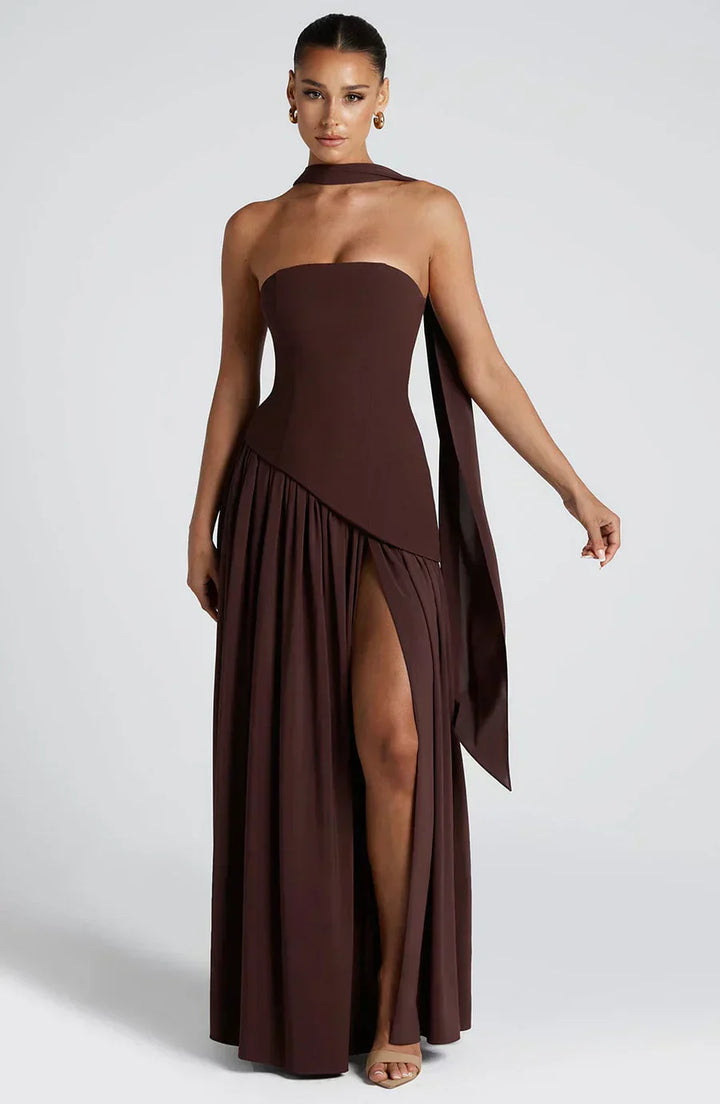 Damen Asymmetrisches Maxi Kleid für en Marrón 2