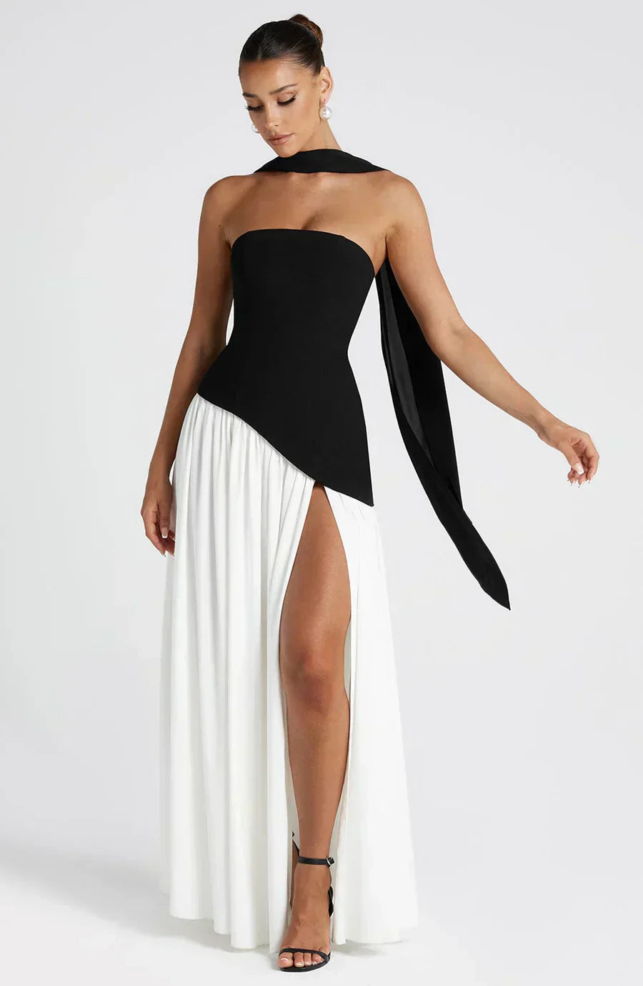 Damen Asymmetrisches Maxi Kleid für en Negro 1