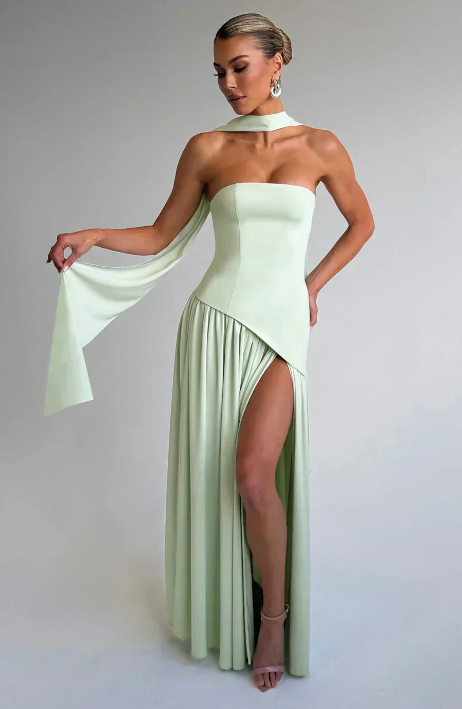 Damen Asymmetrisches Maxi Kleid für en Verde 1