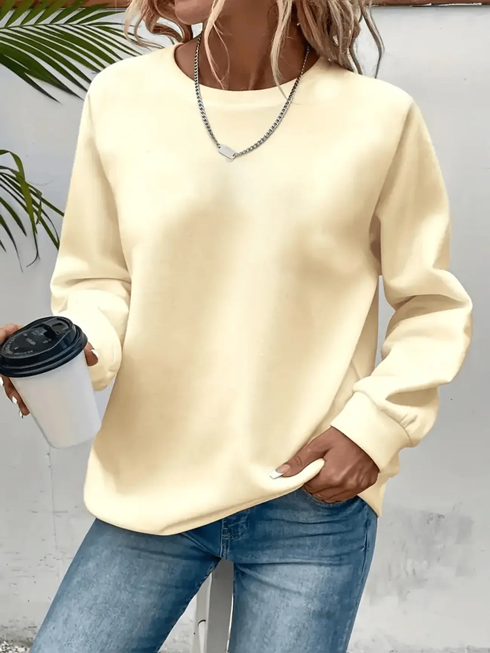 Damen bequeme Alltags-Bluse im Sweatshirt-Stil in Aprikose