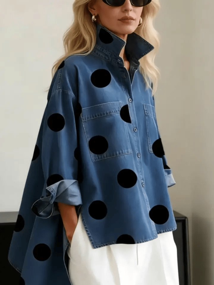 Damen Bluse Denim Oversized mit Polka-Dots (2)