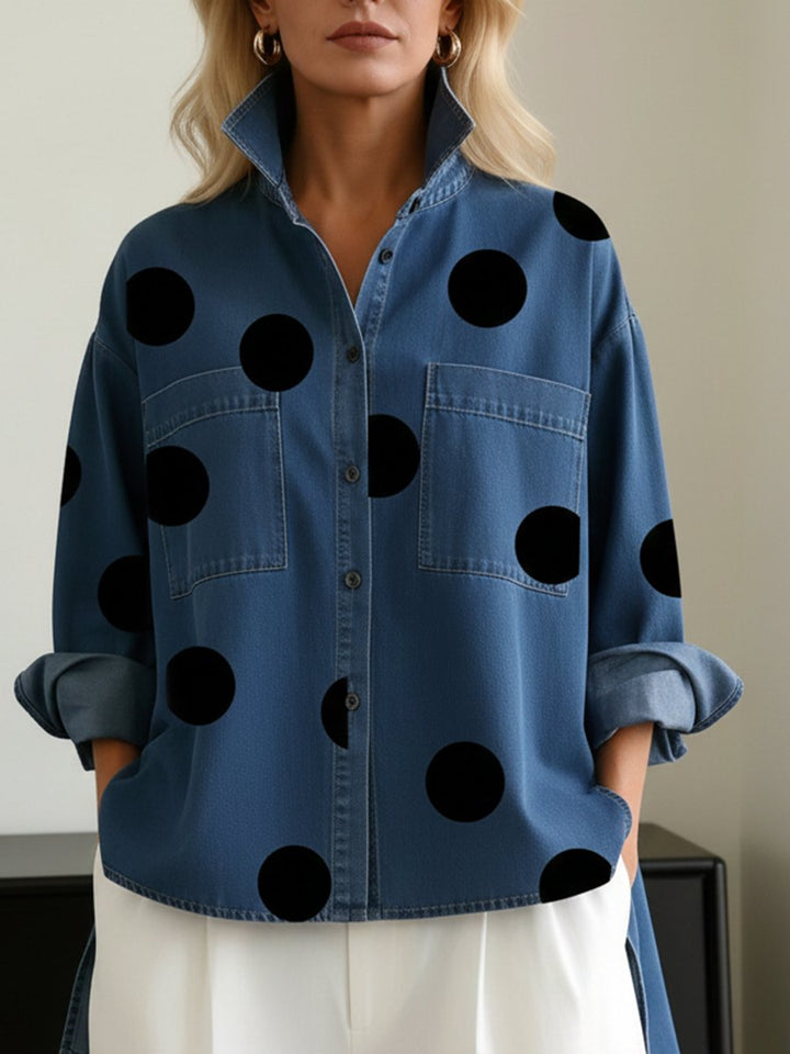 Damen Bluse Denim Oversized mit Polka-Dots (3)