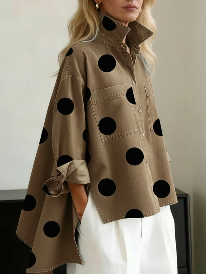 Damen Bluse Denim Oversized mit Polka-Dots in Khaki