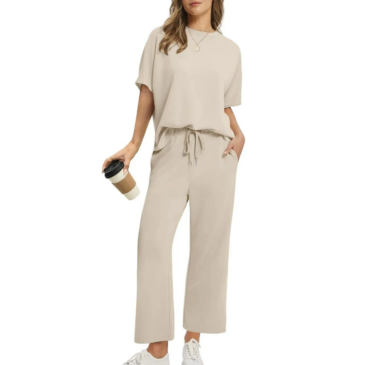 Damen Bluse und Hose Set für Alltag in Beige
