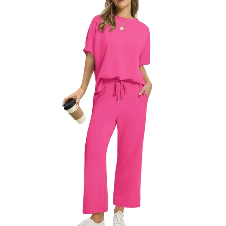 Damen Bluse und Hose Set für Alltag in Rotrose