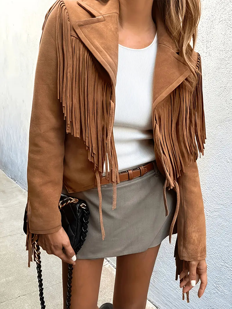 Damen Boho-Chic Jacke aus Kunstwildleder en Marrón