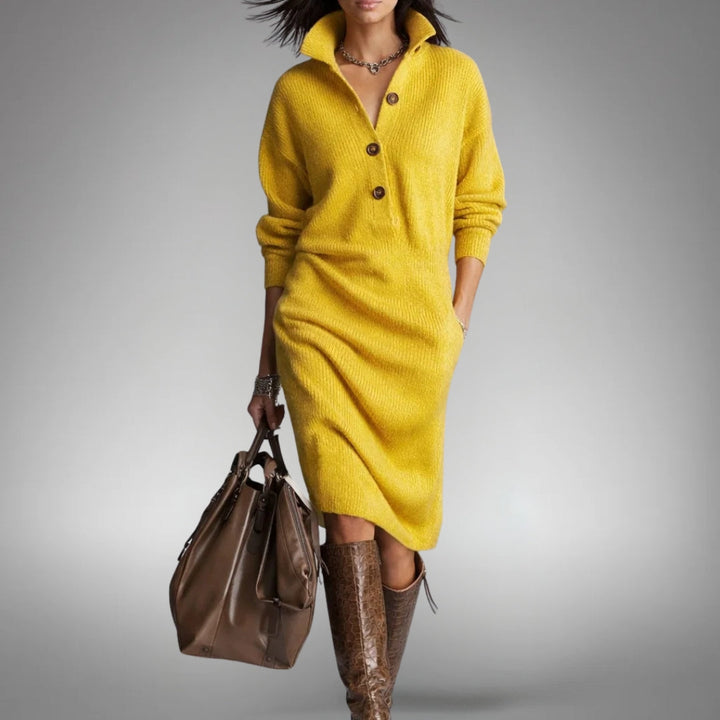Damen Cardigan Midi aus Strick in Gelb