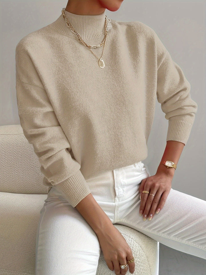 Damen Casual Strickpullover mit Rollkragen in Beige