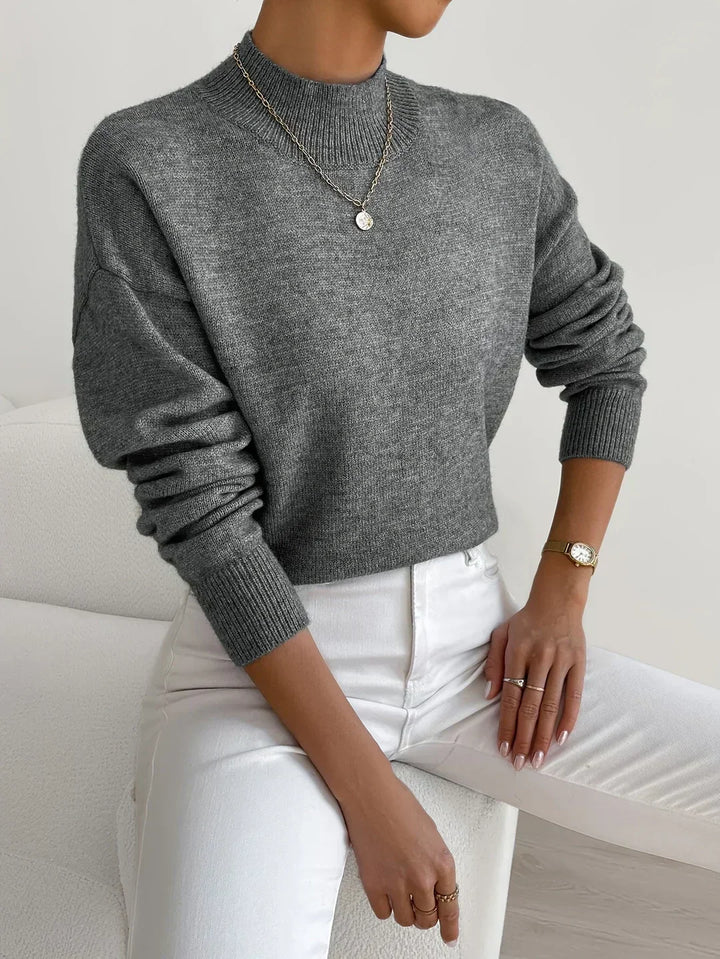 Damen Casual Strickpullover mit Rollkragen in Dunkelgrau