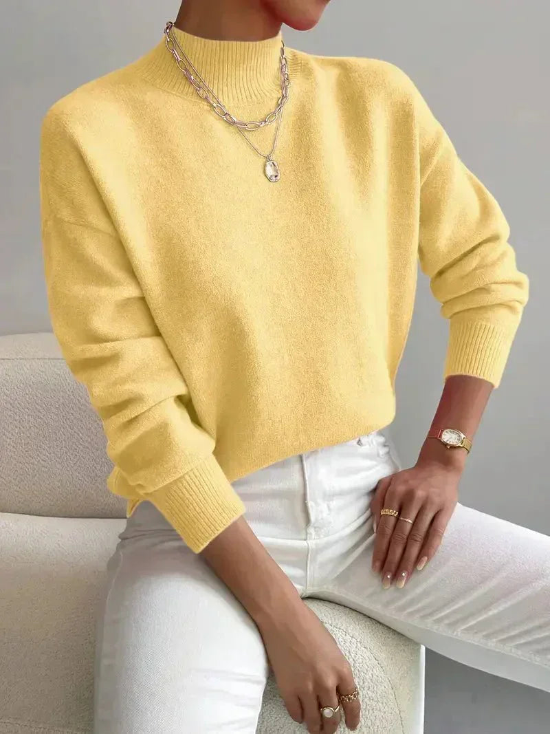 Damen Casual Strickpullover mit Rollkragen in Gelb