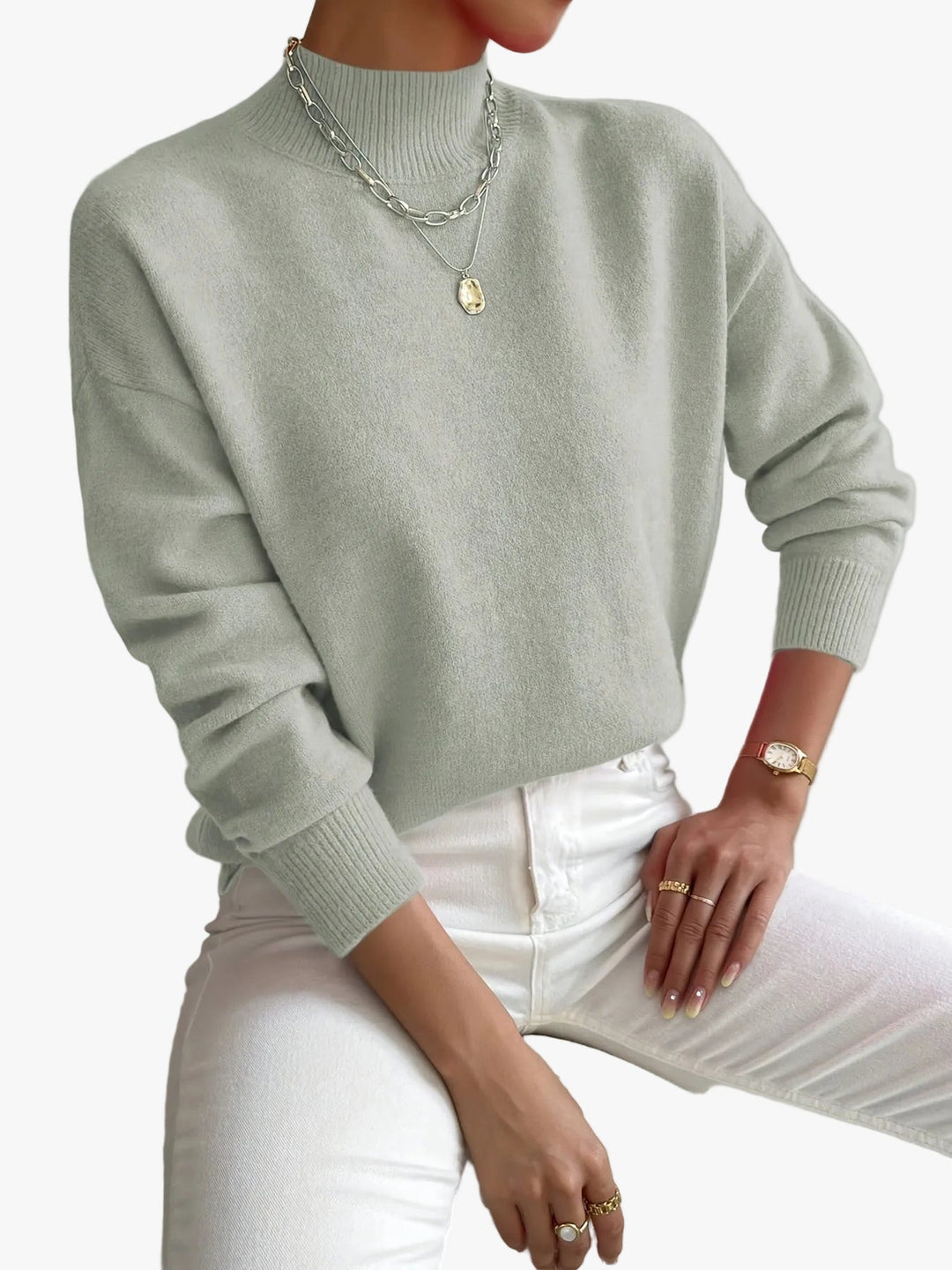 Damen Casual Strickpullover mit Rollkragen in Hellgrün