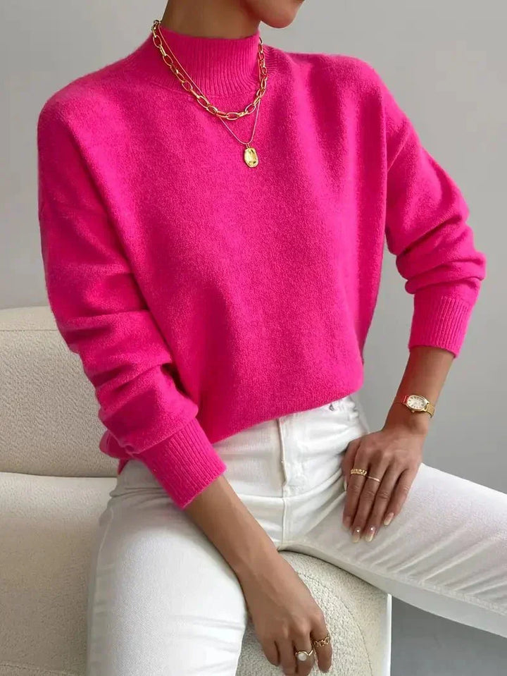 Damen Casual Strickpullover mit Rollkragen in Rosa