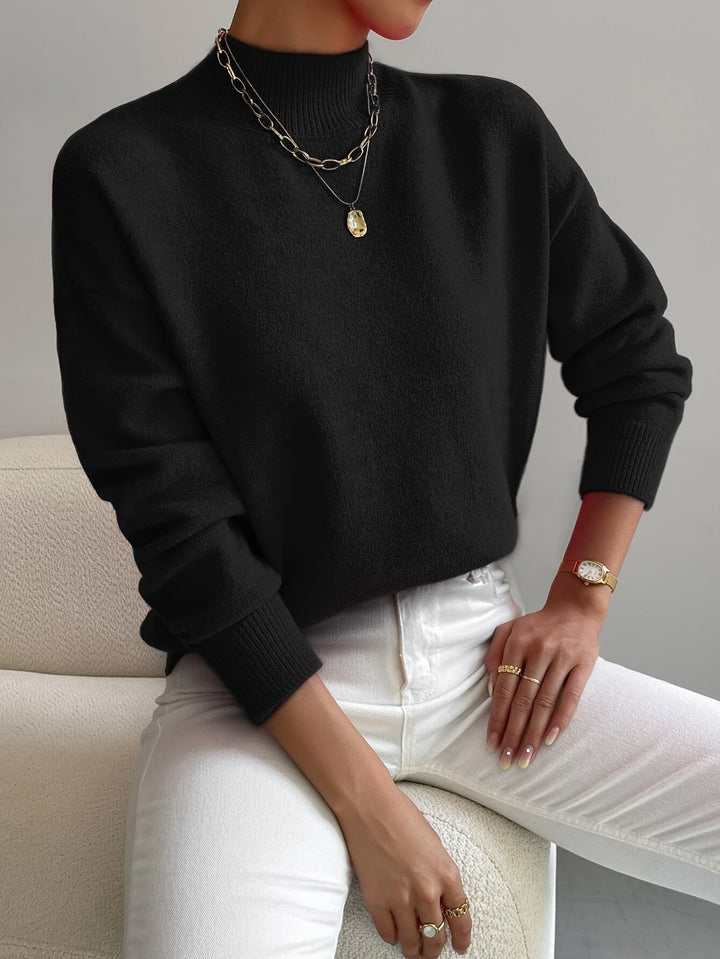 Damen Casual Strickpullover mit Rollkragen in Schwarz