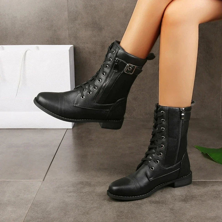 Damen Elegante Lederstiefeletten zum Schnüren (4)