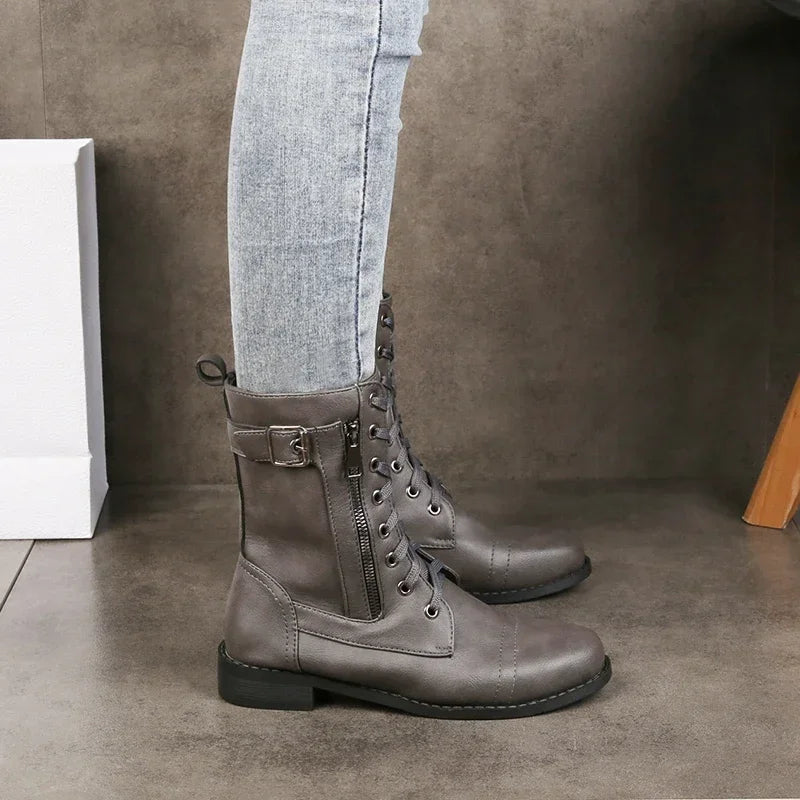 Damen Elegante Lederstiefeletten zum Schnüren (6)