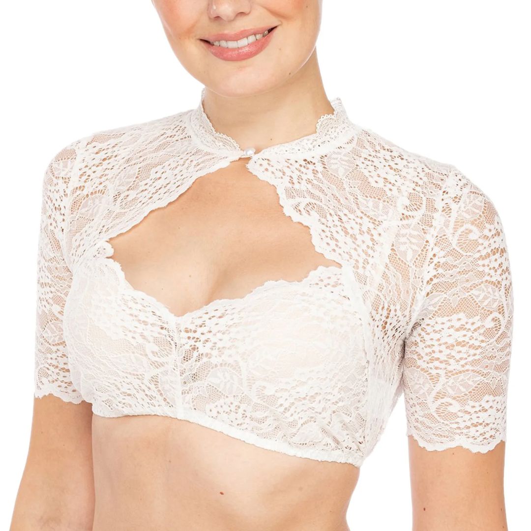 Damen Elegante Weiße Spitzen-Bluse zum Oktoberfest in Weiß