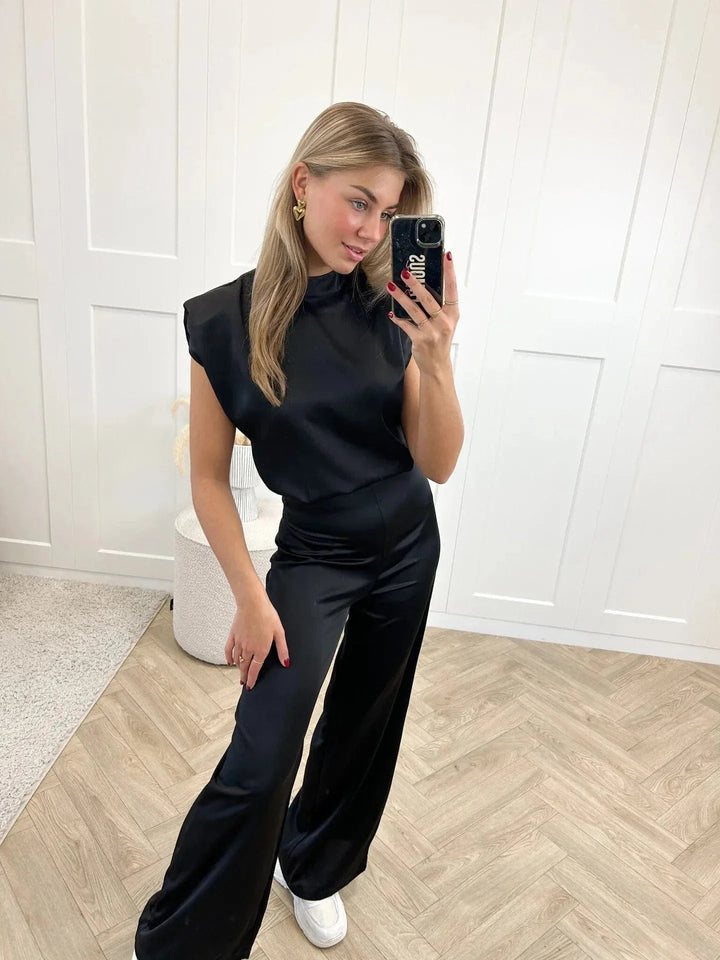 Damen Eleganter Satin-Jumpsuit mit Weiten Hosen (3)