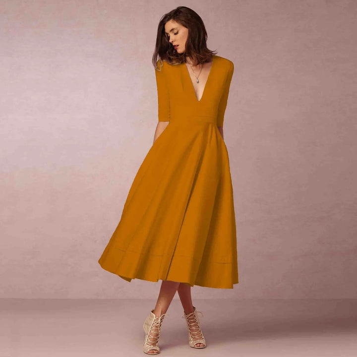 Damen Elegantes Fließendes Midi Kleid en Amarillo
