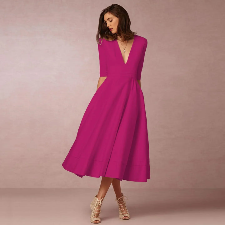 Damen Elegantes Fließendes Midi Kleid en Dunkelrosa