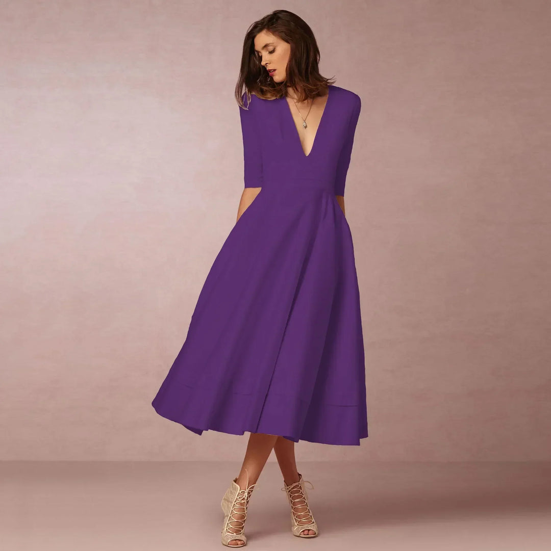 Damen Elegantes Fließendes Midi Kleid en Malve
