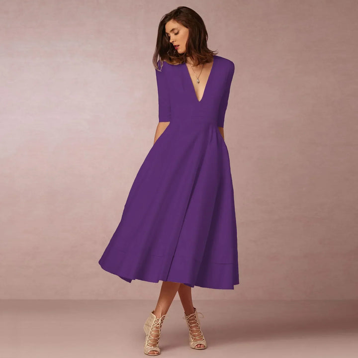 Damen Elegantes Fließendes Midi Kleid en Malve