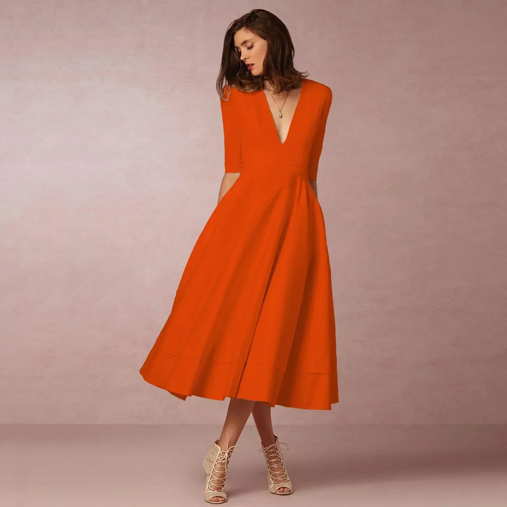 Damen Elegantes Fließendes Midi Kleid en Naranja