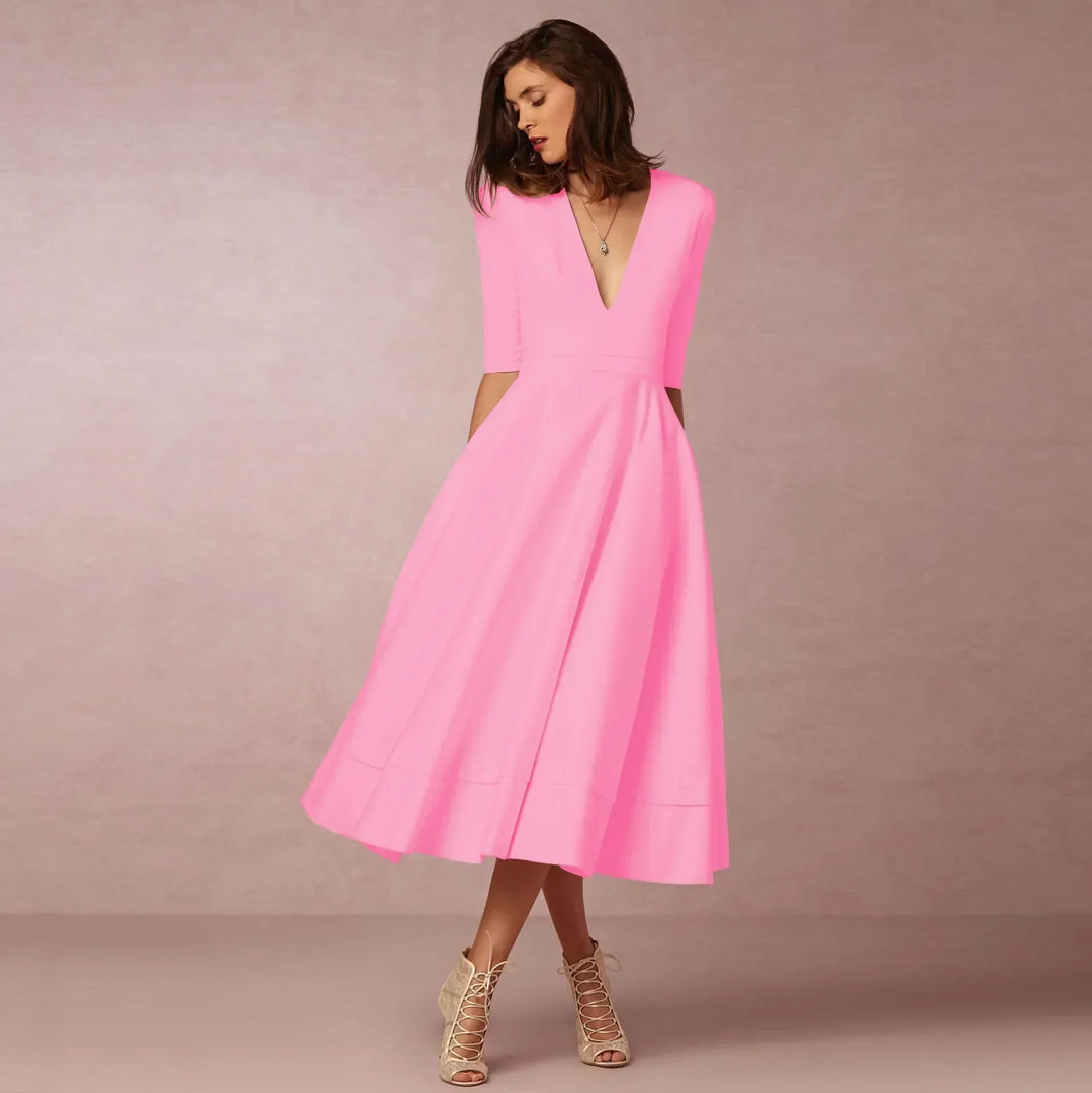 Damen Elegantes Fließendes Midi Kleid en Rosa