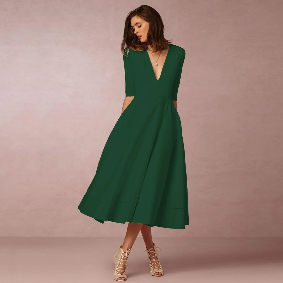 Damen Elegantes Fließendes Midi Kleid en Verde
