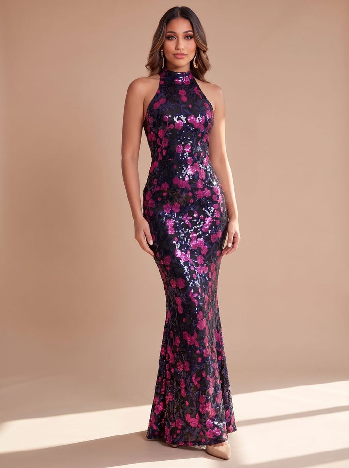 Damen Festliches Abendkleid Meerjungfrau mit Pailletten in Lila