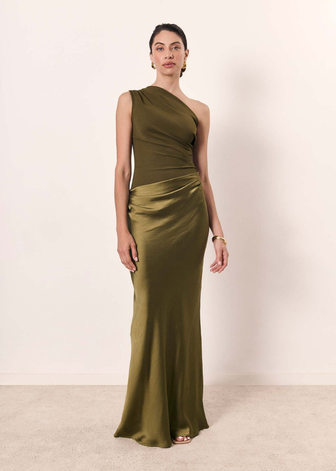 Damen festliches langes Abendkleid für Hochzeiten in Matcha
