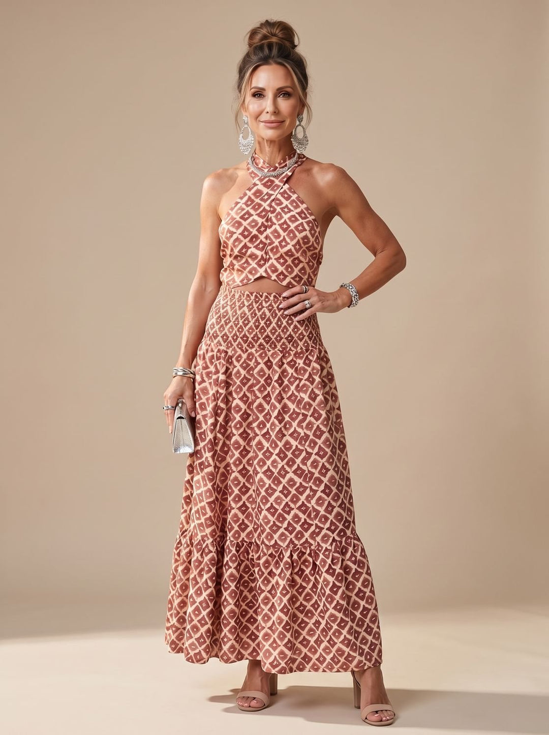Damen festliches Strickkleid Midi mit Grafik-Muster in Geometric