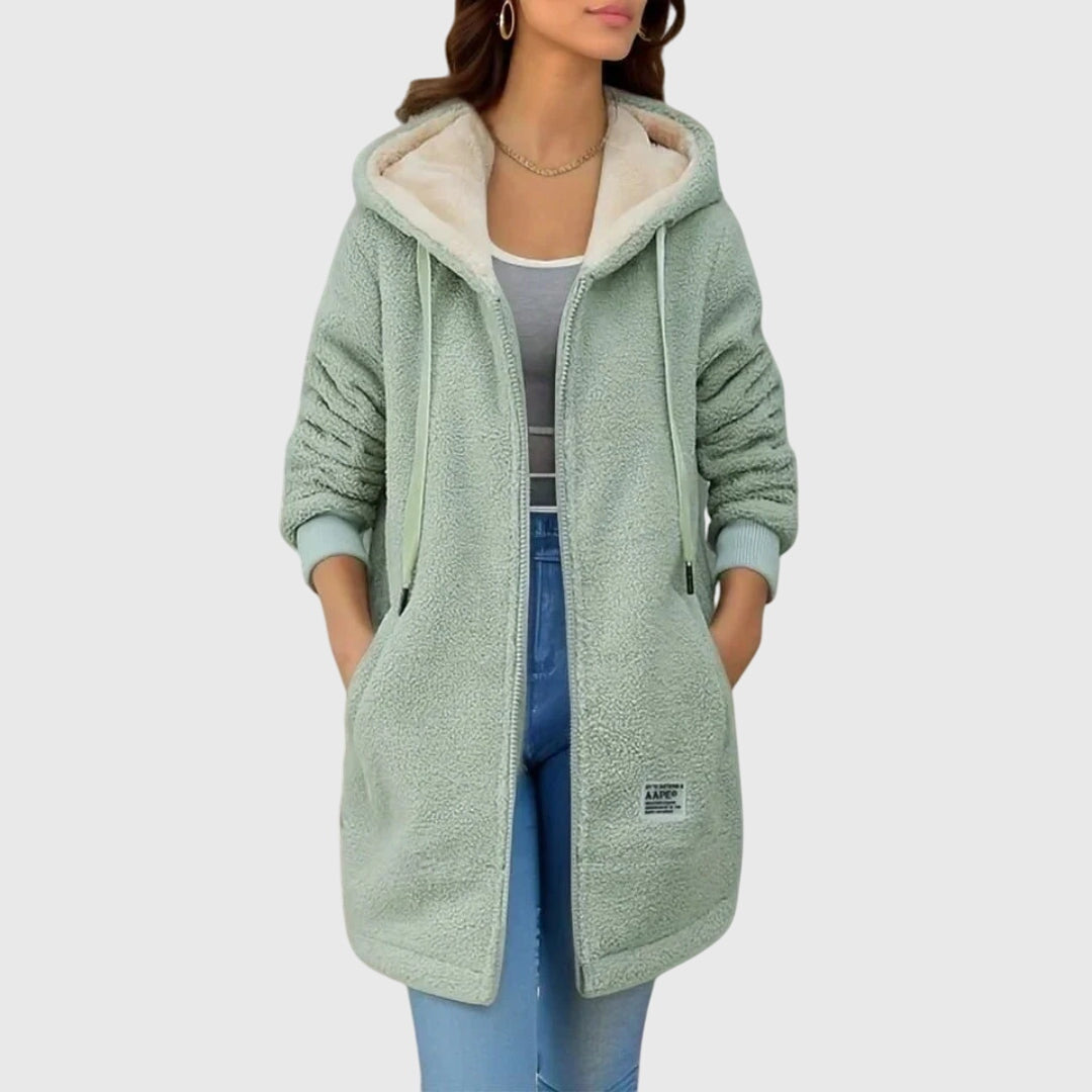 Damen Fleecejacke im Teddy-Stil für Herbst in Grün