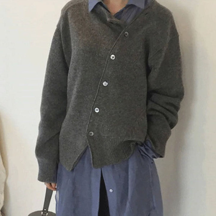 Damen Herbstmantel im asymmetrischen Wickel-Stil in Grau