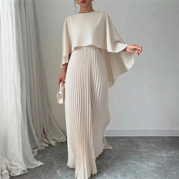 Damen Hochzeitsgast Gefaltetes Cape Maxikleid en Beige