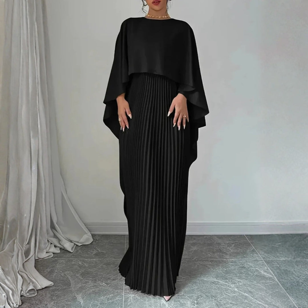 Damen Hochzeitsgast Gefaltetes Cape Maxikleid en Negro