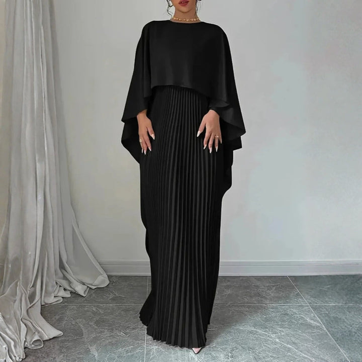 Damen Hochzeitsgast Gefaltetes Cape Maxikleid en Negro