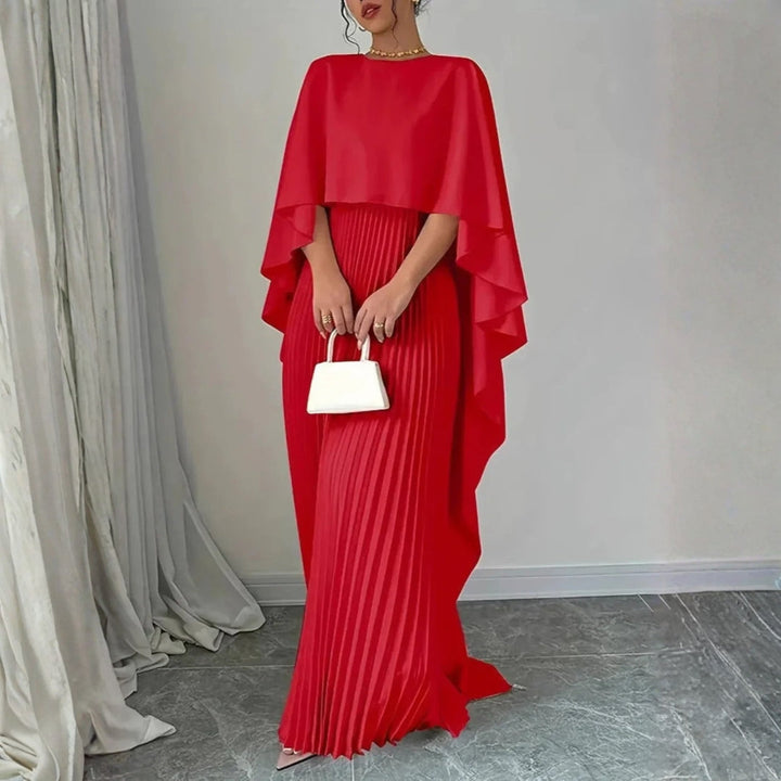 Damen Hochzeitsgast Gefaltetes Cape Maxikleid en Rojo
