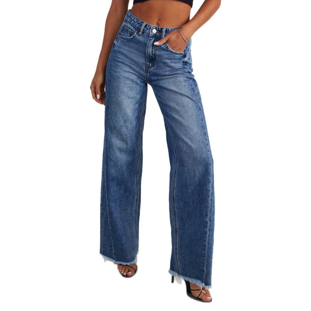 Damen Jeans mit ausgefranstem Saum und weitem Bein (6)