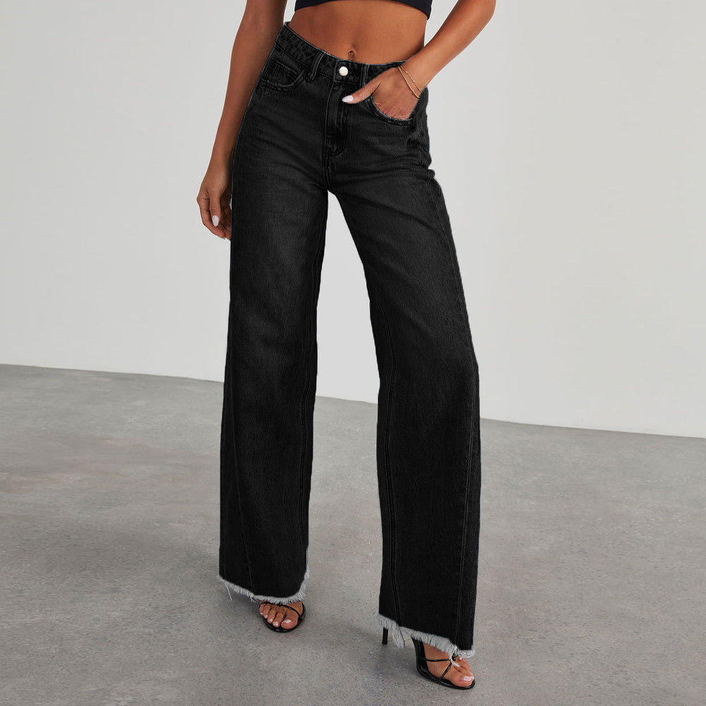 Damen Jeans mit ausgefranstem Saum und weitem Bein in Schwarz