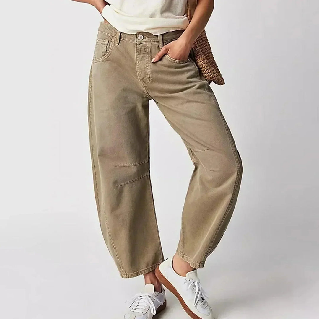 Damen Jogginghosen-Style Jeans mit hohem Bund in Beige