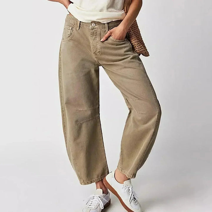 Damen Jogginghosen-Style Jeans mit hohem Bund in Beige